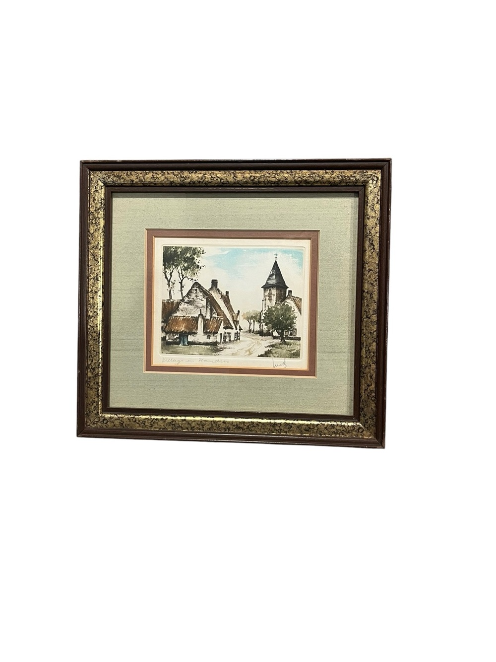 VTG Roger Hebbelinck Village En Flandres Matted Framed Print Beligan Signed Art